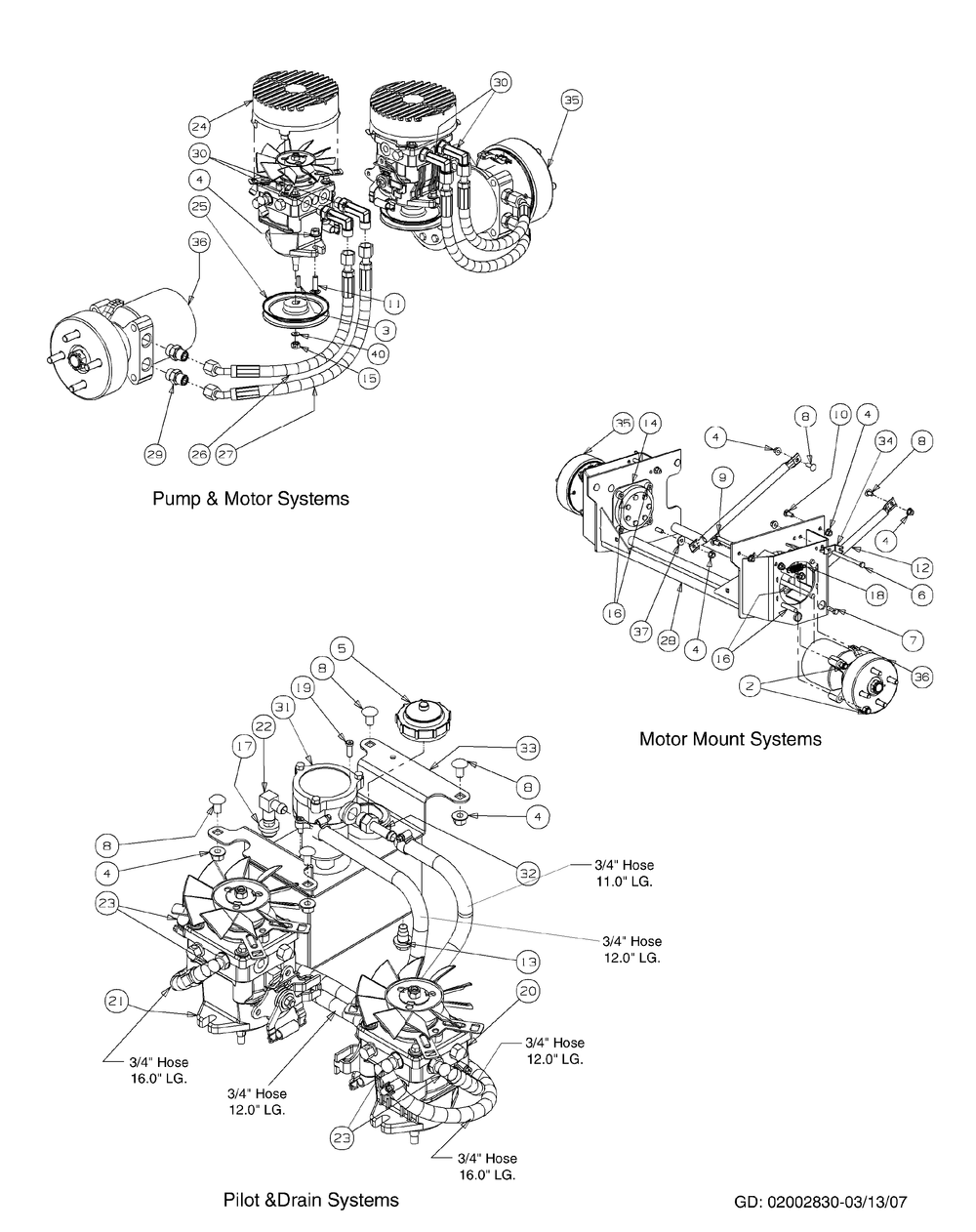 Hydro Hose And Pump Assembly Diagram and Parts List for M60-KW 53AI8CTX750-25-HP-OHV Cub Cadet Lawn Tractor